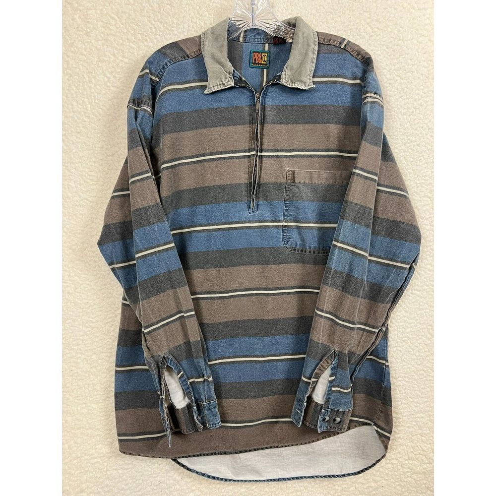 Vintage Shirt Mens Large Half Zip Pullover PB & Co Brushpopper Grunge 90s Stripe